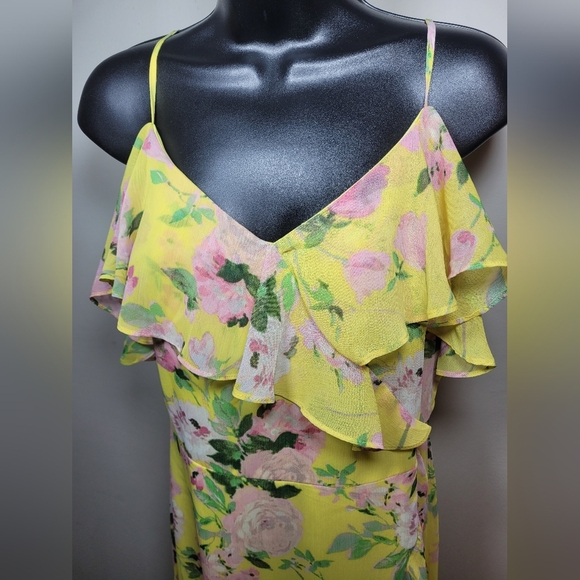 NWT London Times Crinkled Chiffon Faux Wrap Floral Flutter Spring Midi Dress 8 - Picture 4 of 12